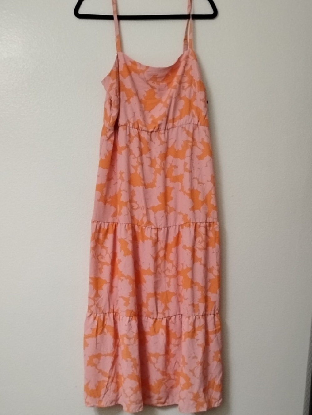 Pink and Orange Floral Tiered Maxi Dress with Spaghetti Straps